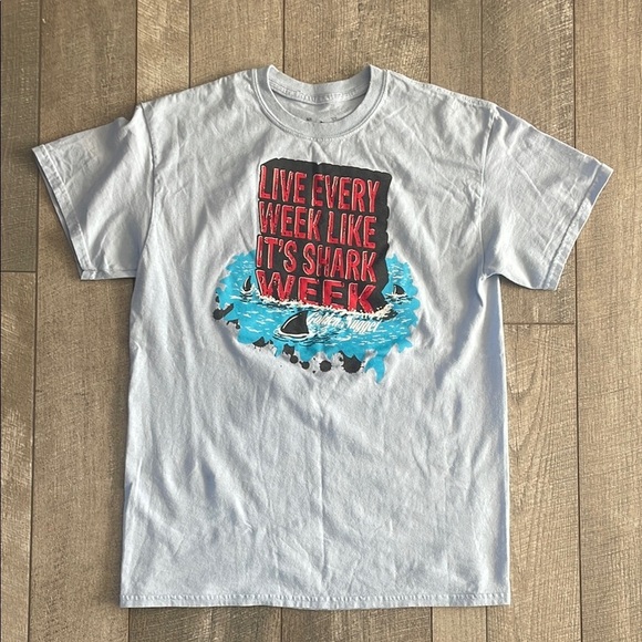 Live Every Week Like It's Shark Week Blue T-Shirt Size Medium - Picture 4 of 4
